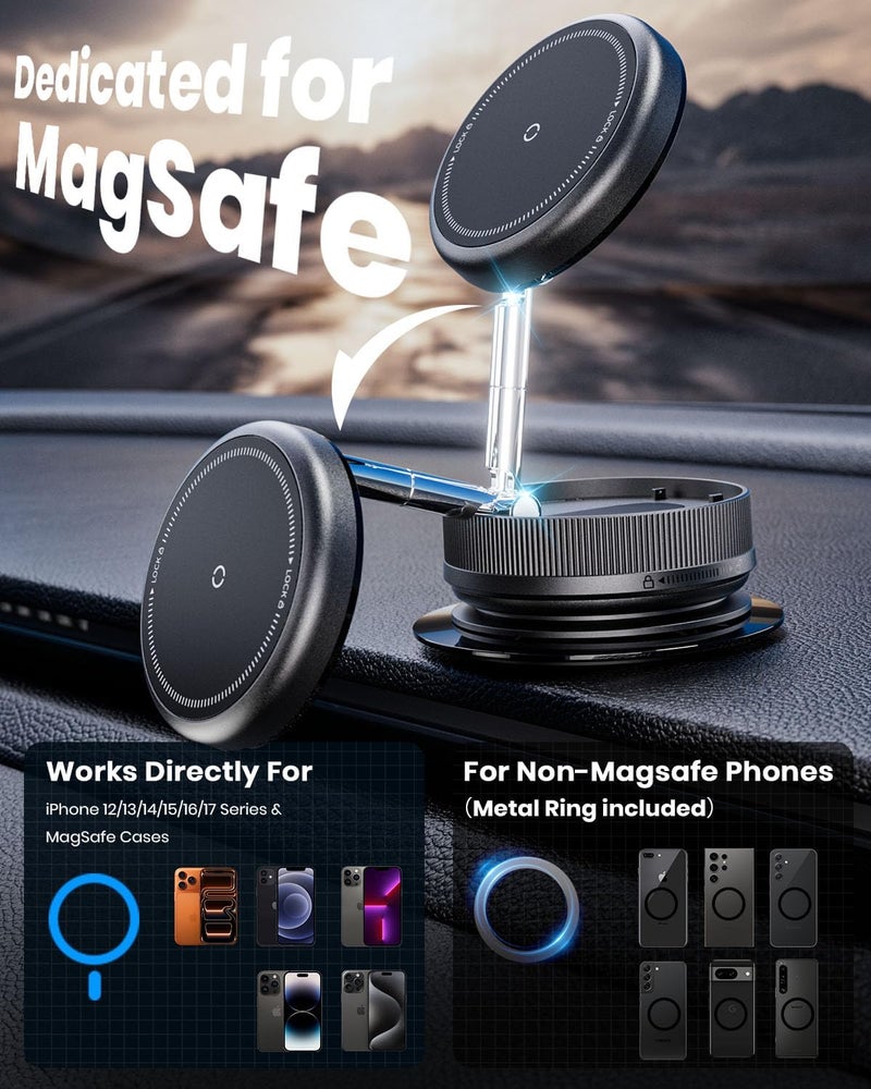 MiiKARE 2026 Upgraded 360° Vacuum Magnetic Car Phone Holder for Magsafe [96+LBS Strongest Suction & 2800gf Strongest Magnetic], Adjustable Car Phone Mount for Your Car/Gym/Mirror/Shower for iPhone & Android - Image 5